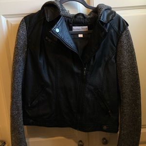 Faux leather hooded jacket